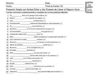 Present Simple Tense with Verbs Estar and Ser Spanish 4 Worksheet-2 ...