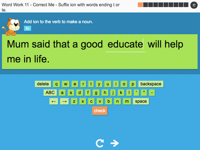 suffix ion with words ending t or te interactive spelling word with ion