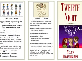 Twelfth Night Homework Menu