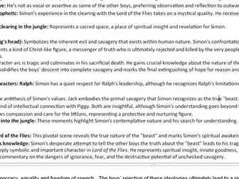 The Lord of the Flies: Simon Knowledge Organiser