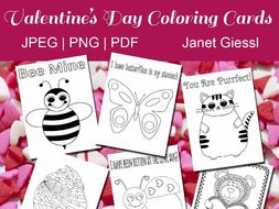 Valentine's Day Coloring Cards - Set of 6