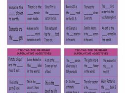 Superlative Adjectives Tic-Tac-Toe or Bingo