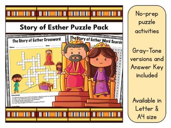 The Story of Esther Word Search and Crossword Puzzle Activity Pack