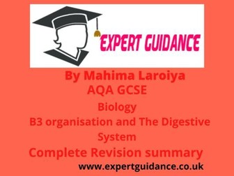 New (9-1) AQA GCSE Biology B3 Organisation and The Digestive System  complete Revision Summary