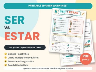 Ser vs Estar Spanish Worksheet | Verbs “To Be” Practice | Printable PDF | Beginner Spanish