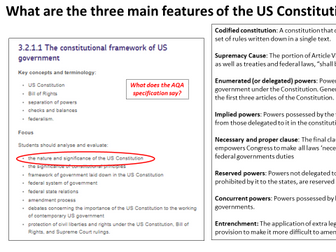 What are the features of the US Constitution? AQA Spec