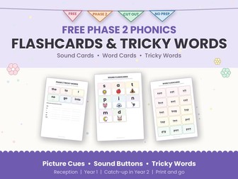 FREE Phase 2 Phonics Flashcards & Tricky Words | Sound Cards & Word Cards | Reception & Year 1