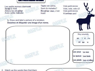 French Primary School Worksheet & MP3 Music File - Christmas Theme (Sleeping Reindeers)