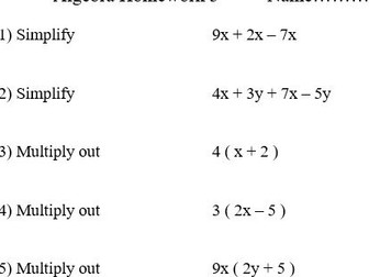 Algebra Homeworks Set of 10