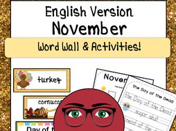 November Word Wall & Activities! Thanksgiving, Day of the Dead {English Version}