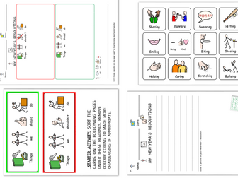 SEND new years resolutions. Symbolised worksheets and starter. Differentiated