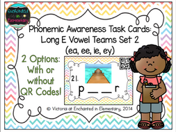 Phonemic Awareness Task Cards: Long E Vowel Teams: ea, ee, ie, ey Set 2