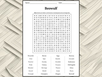 Beowulf Word Search Puzzle Worksheet Activity