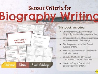 Success Criteria for Biography Writing