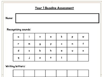 Baseline Assessment for beginning of Y1