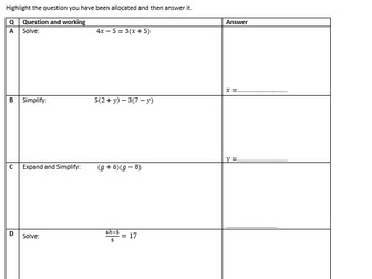 Year 7 Algebra Review and DIRT task