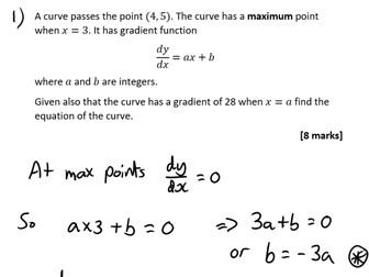 AS Maths Exam Style Big Mark Questions