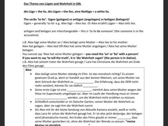 Goodbye Lenin: Das Thema Lügen und Wahrheit (GBL truth and lies) Summary and Revision Sheet