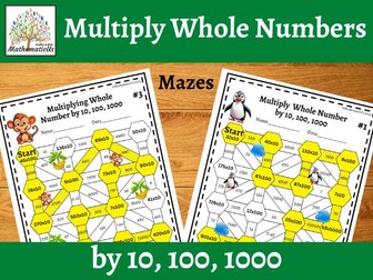 Multiplying Whole Numbers by 10, 100, 1000 Mazes