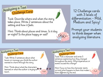 Analyzing Text / Literature Challenge Cards - 3 Levels of Differentiation - Ages 7-11