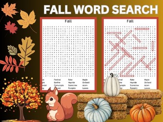 Fall Word Search Puzzle - 17 key Printable Worksheet