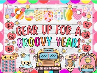 Gear Up For a Groovy Year: Back To School Bulletin Board or Door Decor Kit | August & September