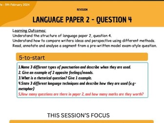 English Language Paper 2 - Question 4 support sheets
