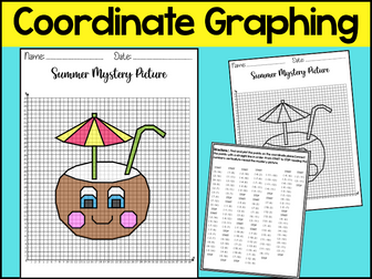 Coordinate Graphing Mystery Picture Summer End of the Year Math Activity