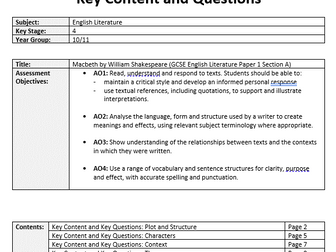 AQA GCSE English Literature: Macbeth - Key Content for Teaching