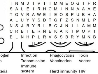 Infection and response wordsearch Biology