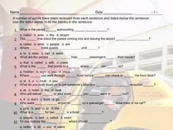 Airports and Hotels Missing Words Worksheet