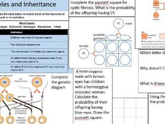 Placemats for EDEXCEL GCSE genetics