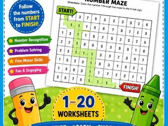 Number Mazes 1–20 Worksheets | Number Recognition Activities for Preschool