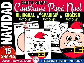 Christmas Activities in Spanish (Navidad): Spanish and English Santa Shape Crafts
