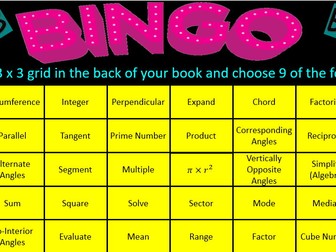 GCSE Maths Foundation Key Terms Bingo