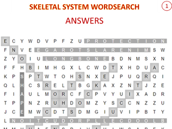 AQA GCSE PE SKELETAL SYSTEM WORDSEARCHS