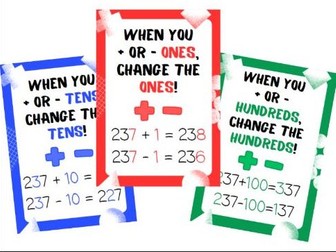 Maths Class Poster Bundle - Adding & Subtracting Ones, Tens and Hundreds