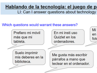 AQA GCSE Y10 Y11 KS4 Spanish Kerboodle Unit 2 Tecnología photo card role play 4 lessons SPEAKING