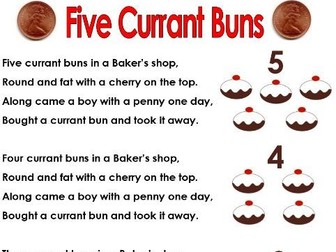 Five Currant Buns Activity Set, Counting, Rhyming, Singing Game