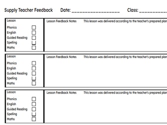 Primary Supply Teacher Feedback Form
