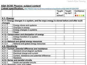 AQA GCSE Physics Content Checklist