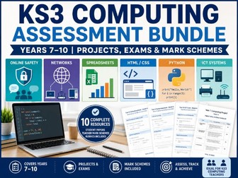 KS3 Computing Assessment Pack Years 7–10 | Projects, Exams, Mark Schemes & Rubrics