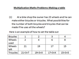 make a table problem solving questions