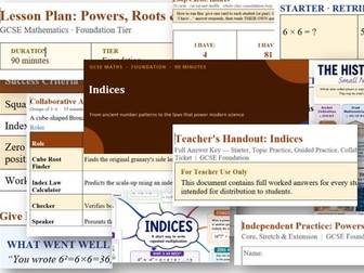 Indices - GCSE maths Comprehensive Lesson Pack