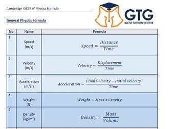 IGCSE Year10 General Physics CHEAT SHEET