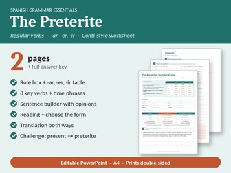 Spanish Preterite Tense Regular Verbs: Conti-Style Worksheet