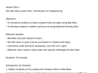 KS1 Computing Bee-Bots Lesson Plan Pack