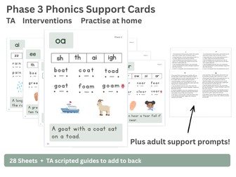 Phase 3 Phonics Support Cards - TA Interventions for Reception, Y1 and Y2