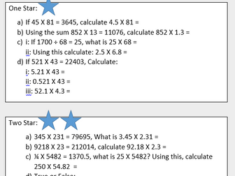 Place Value manipulation: differentiated worksheet