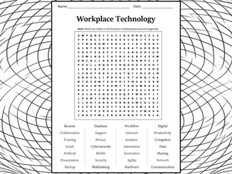 Workplace Technology Word Search Puzzle Worksheet Activity